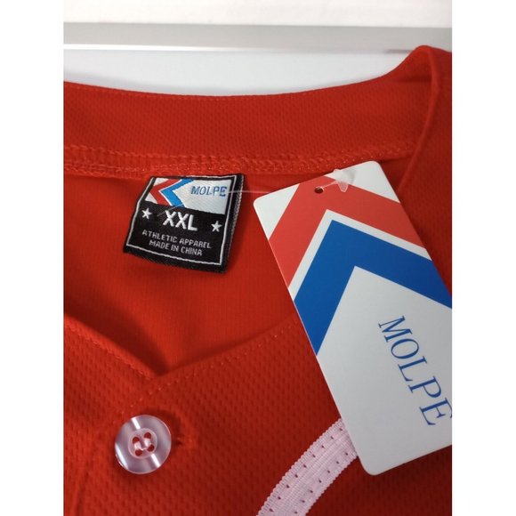 Molpe Athletic Unisex Men Women Xxl Apparel Button Up Jersey Red White Trim NEW - Picture 3 of 6